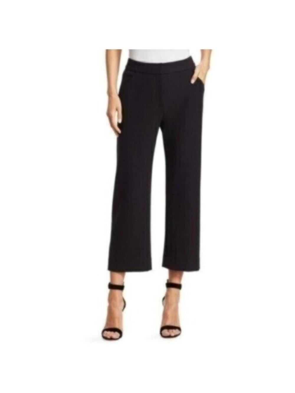 A.L.C. Torrence Crop Wide Leg Trousers 4 Black Textured Wool Blend Pants Office
